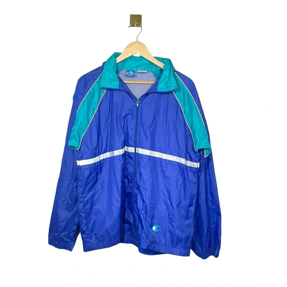 Vintage Champion Colorblock Windbreaker Jacket Blue Green 90s Mens M